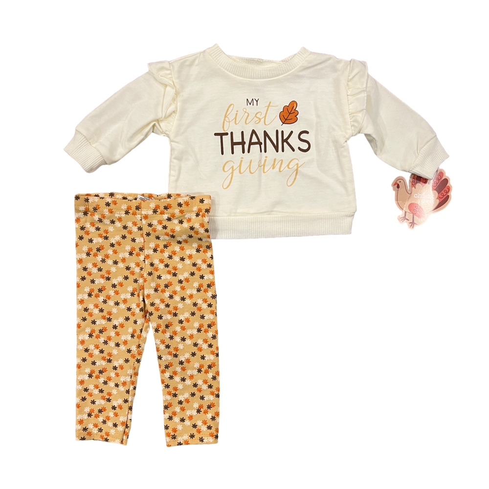 NWT Chick Pea My First Thanksgiving Fall Ruffle Shirt & Pant Set - SIZE 0-3M
